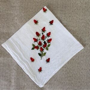 Strawberry Vintage Hand Embroidered Handkerchief – Fine Cotton